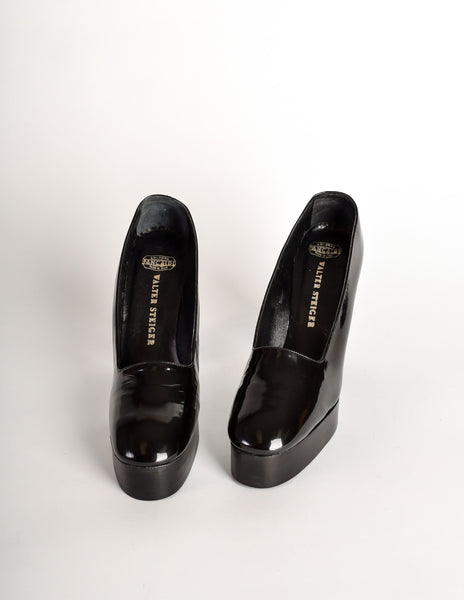 Walter Steiger Vintage Black Patent Leather Platform Heels Shoes - Amarcord Vintage Fashion
 - 4
