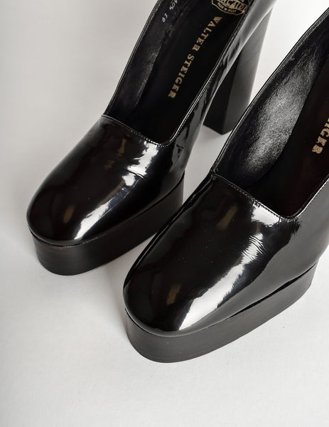 Walter Steiger Vintage Black Patent Leather Platform Heels Shoes - Amarcord Vintage Fashion
 - 5