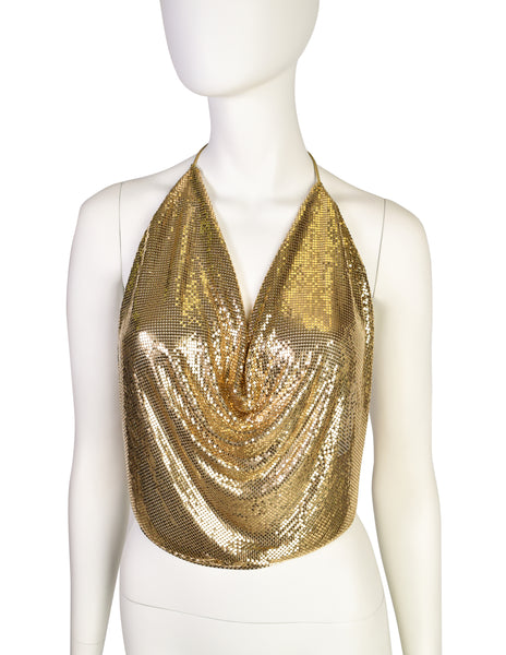 Whiting & Davis Vintage Gold Metal Mesh Halter Top