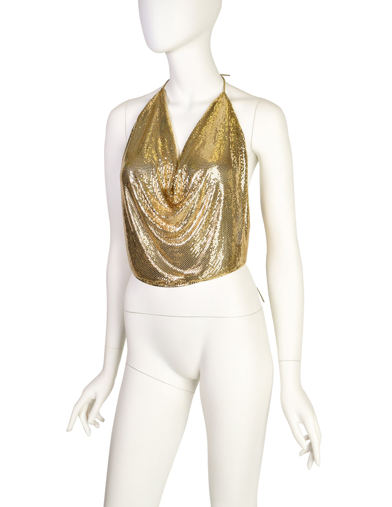 Whiting & Davis Vintage Gold Metal Mesh Halter Top – Amarcord Vintage  Fashion