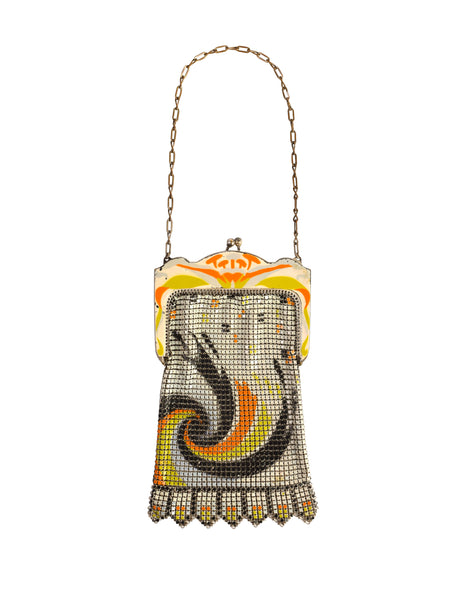 Whiting and Davis Vintage Orange Yellow Black Deco Painted Enamel