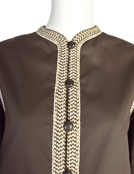 Yves Saint Laurent Vintage SS 1977 Brown Cotton Braided Trim Jacket