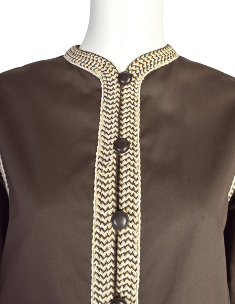 Yves Saint Laurent Vintage SS 1977 Brown Cotton Braided Trim Jacket