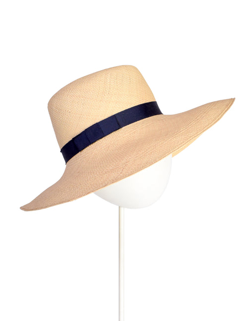 Yves Saint Laurent Vintage 1970s Beige Straw Wide Brim Hat with Navy B –  Amarcord Vintage Fashion