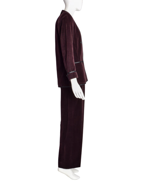 Yves Saint Laurent Vintage 1970s Brown Black Check Corduroy Two Piece Pant Suit