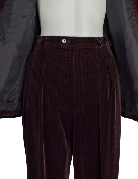 Yves Saint Laurent Vintage 1970s Brown Black Check Corduroy Two Piece Pant Suit