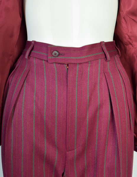 Yves Saint Laurent Vintage 1970s Burgundy Pinstripe Double Breasted Jacket and Trouser Pant Suit