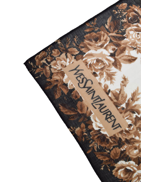 Yves Saint Laurent Vintage 1977 Rose Floral Print Oversized Cotton Pareo Sarong Wrap Scarf