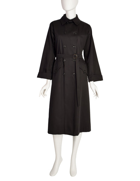 Yves Saint Laurent Vintage 1970s Black Classic Double Breasted Trench Coat