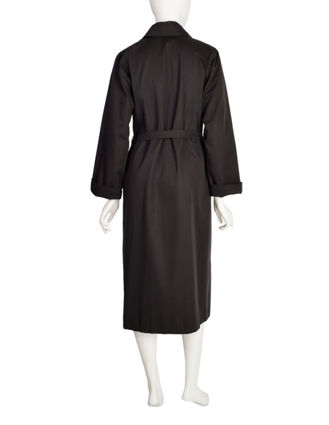 Yves Saint Laurent Vintage 1970s Black Classic Double Breasted Trench Coat
