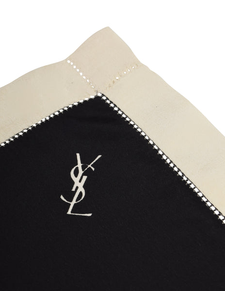 Yves Saint Laurent Vintage YSL Black and White Silk Pocket Square Scarf