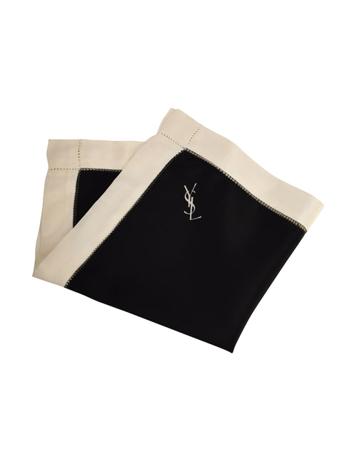 Yves Saint Laurent Vintage YSL Black and White Silk Pocket Square