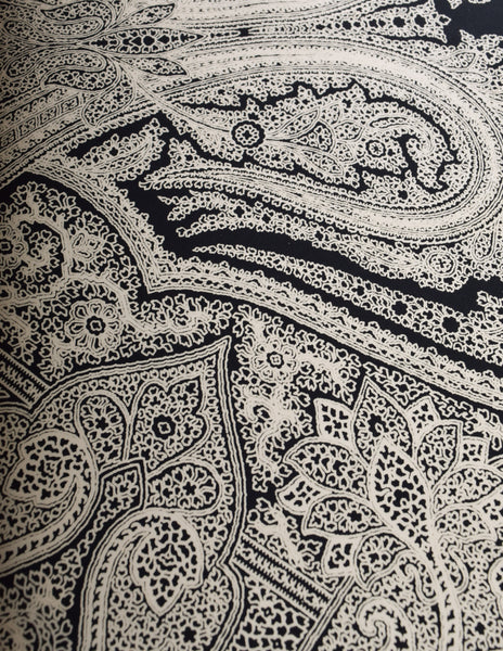 Yves Saint Laurent Vintage 1977 Black Cream Floral Paisley Oversized Silk Wrap Scarf
