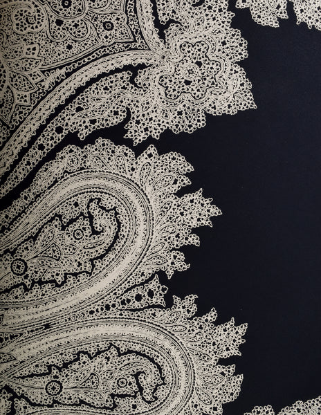 Yves Saint Laurent Vintage 1977 Black Cream Floral Paisley Oversized Silk Wrap Scarf