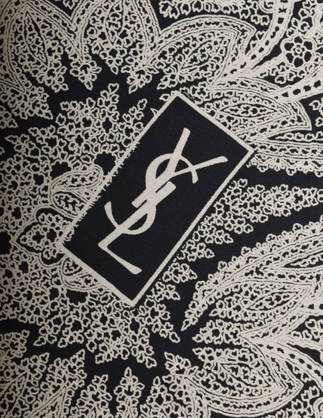 Yves Saint Laurent Vintage 1977 Black Cream Floral Paisley Oversized Silk Wrap Scarf