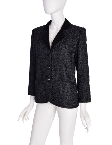 Yves Saint Laurent Vintage Black Embroidered Wool Velvet Blazer Jacket