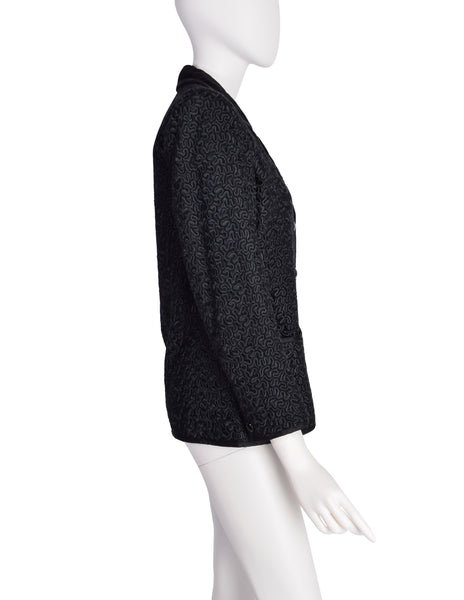 Yves Saint Laurent Vintage Black Embroidered Wool Velvet Blazer Jacket
