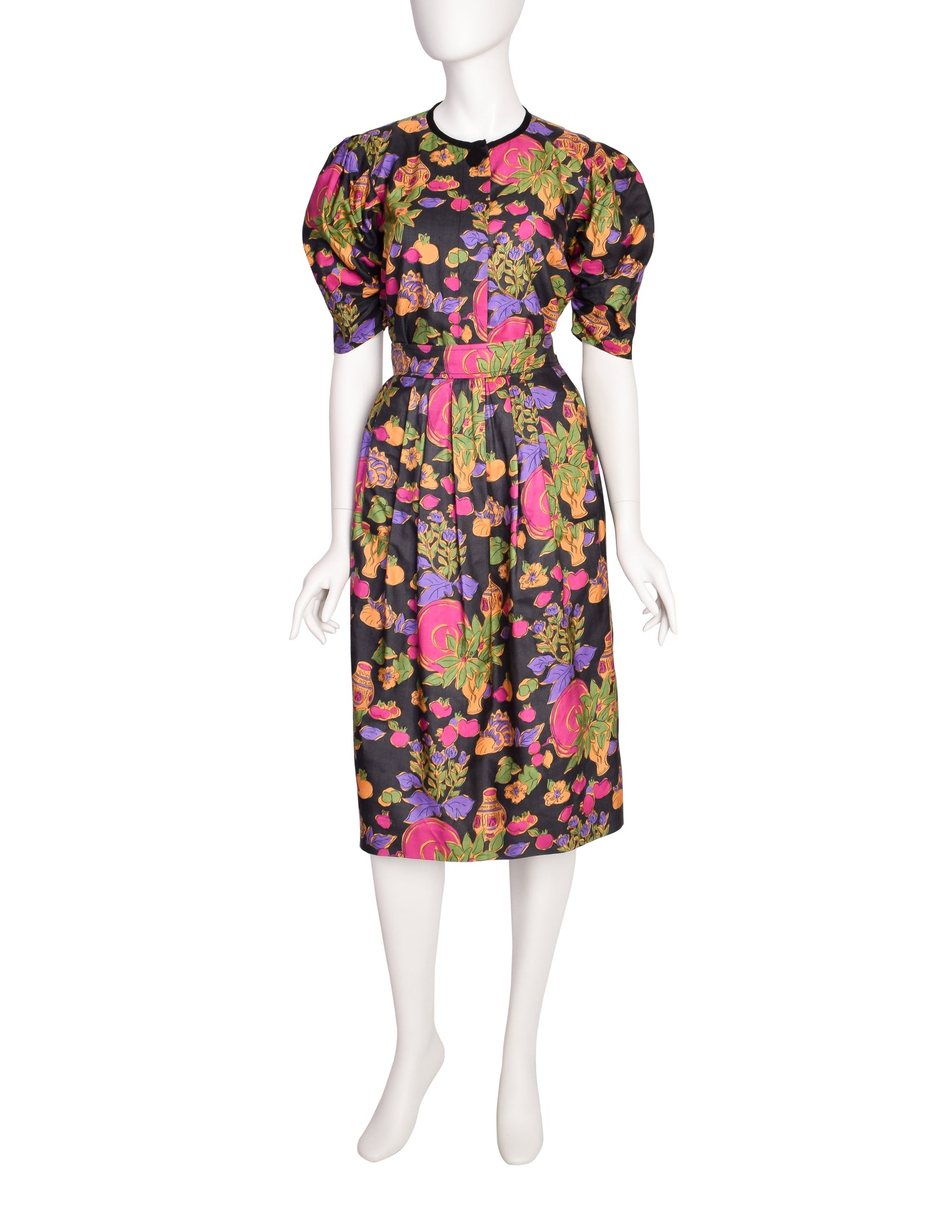 Yves Saint Laurent Vintage Floral Vase Print Silk Top and Skirt Set