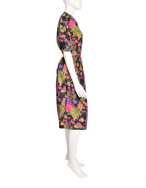 Yves Saint Laurent Vintage Floral Vase Print Silk Top and Skirt Set