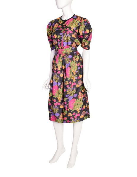 Yves Saint Laurent Vintage Floral Vase Print Silk Top and Skirt Set