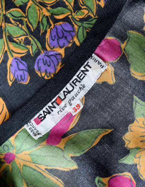 Yves Saint Laurent Vintage Floral Vase Print Silk Top and Skirt Set