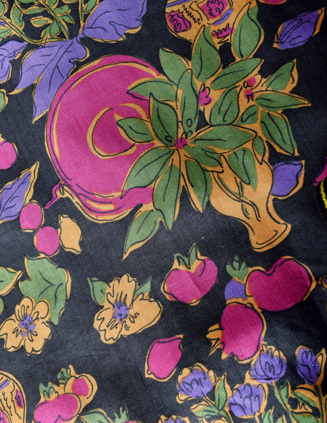 Yves Saint Laurent Vintage Floral Vase Print Silk Top and Skirt Set