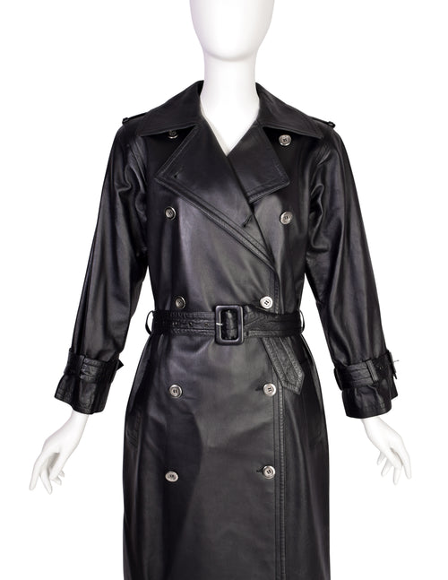 【Yves Saint Laurent】ビンテージ ダブル チェスターコート Yves Saint Laurent Vintage 1970s Black Lambskin Leather Double
