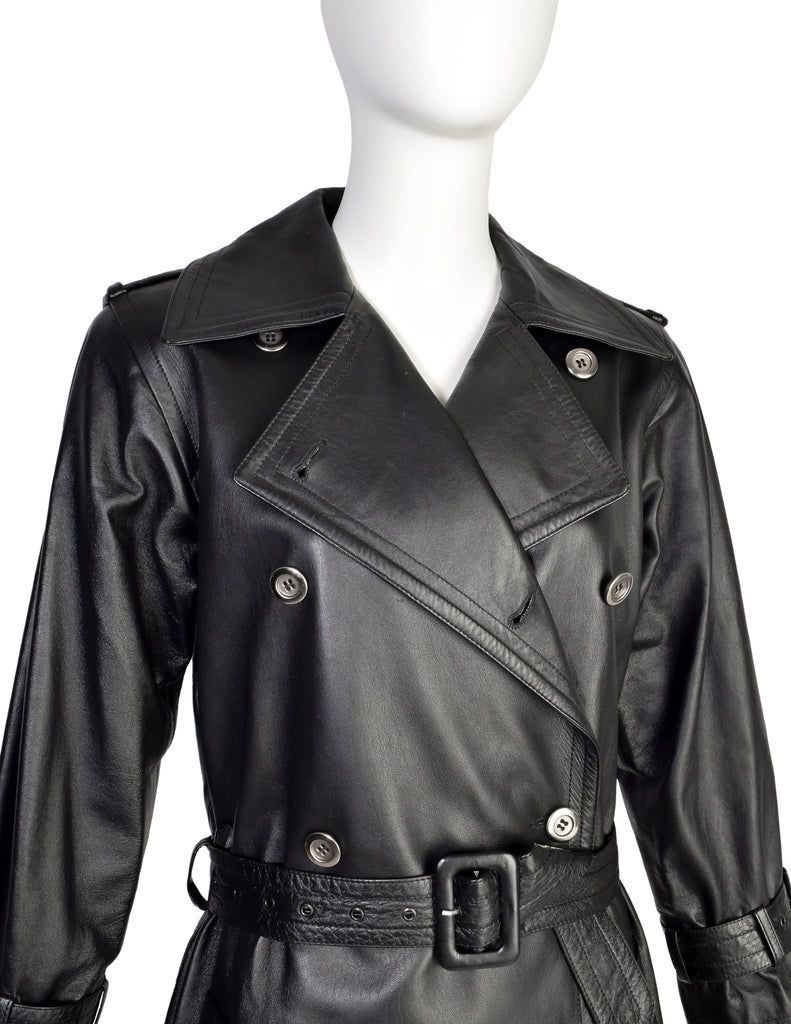 Authentic Vintage YSL Saint Laurent Black Lambskin Leather Round
