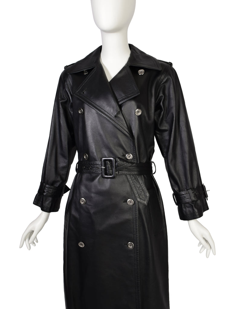 Saint Laurent - Double-Breasted Leather Trench Coat - Women - Lamb Skin/Fabric - 36 - Black