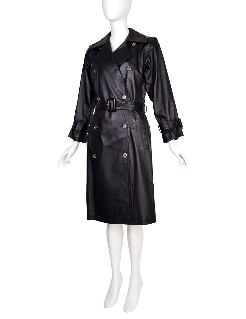 Yves Saint Laurent Vintage 1970s Black Lambskin Leather Double Breaste ...