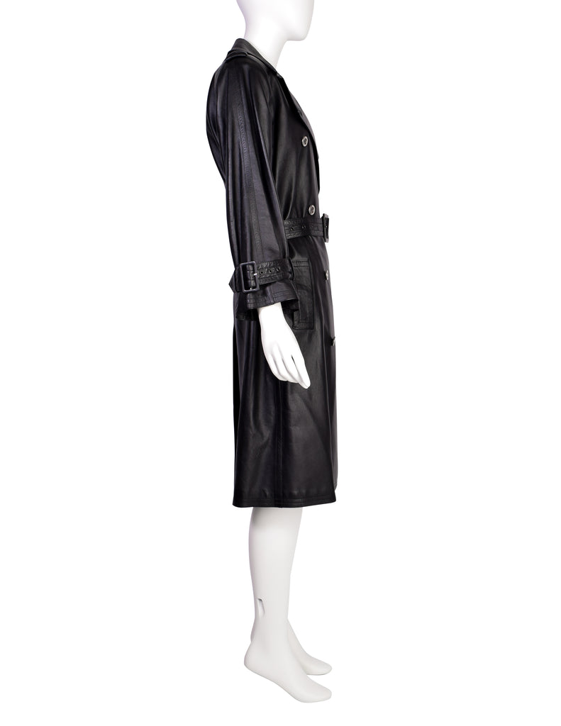 Saint Laurent - Double-Breasted Leather Trench Coat - Women - Lamb Skin/Fabric - 36 - Black