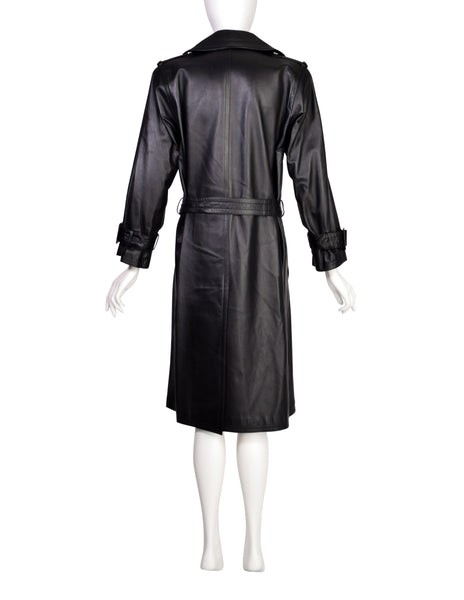 Yves Saint Laurent Vintage 1970s Black Lambskin Leather Double Breasted Trench Coat