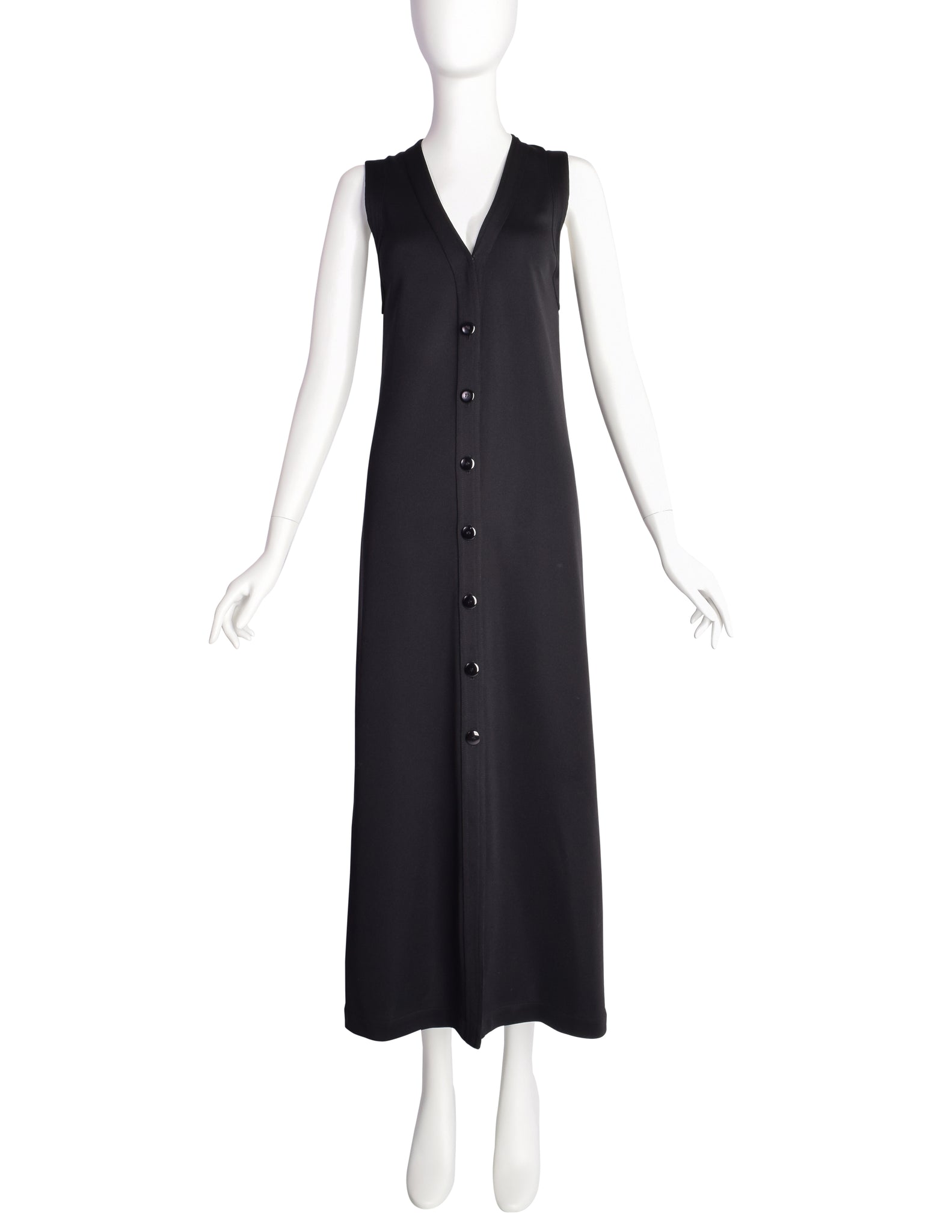 Yves Saint Laurent Vintage 1980s Black Full Length Button Up 'Vest' Dress