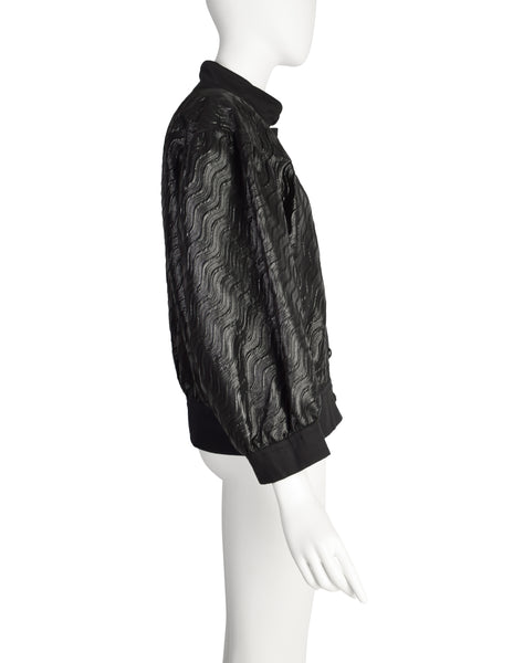 Yves Saint Laurent Vintage SS 1984 Black Brocade Metallic Puff Sleeve Jacket