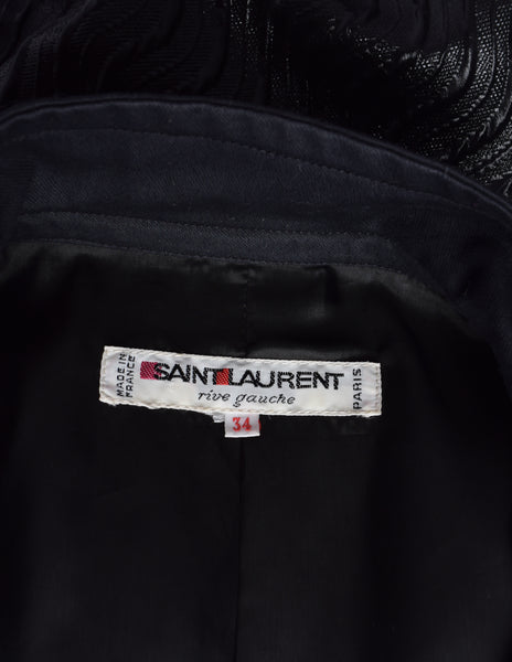 Yves Saint Laurent Vintage SS 1984 Black Brocade Metallic Puff Sleeve Jacket