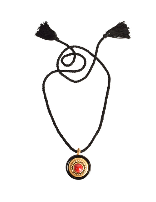 Yves Saint Laurent Vintage 1983 Black Red Gold Cabochon Yves Saint Laurent Vintage 1983 Black Red Gold Cabochon