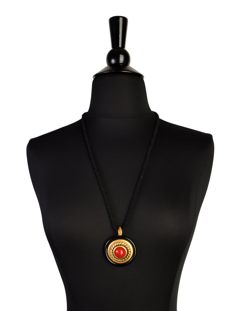 Yves Saint Laurent Vintage 1983 Black Red Gold Cabochon