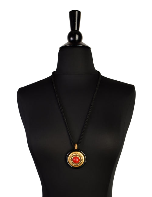 Yves Saint Laurent Vintage 1983 Black Red Gold Cabochon