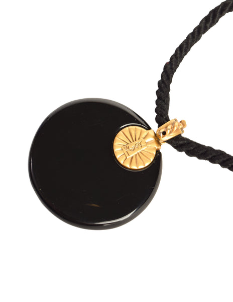 Yves Saint Laurent Vintage 1983 Black Red Gold Cabochon Pendant Rope Necklace