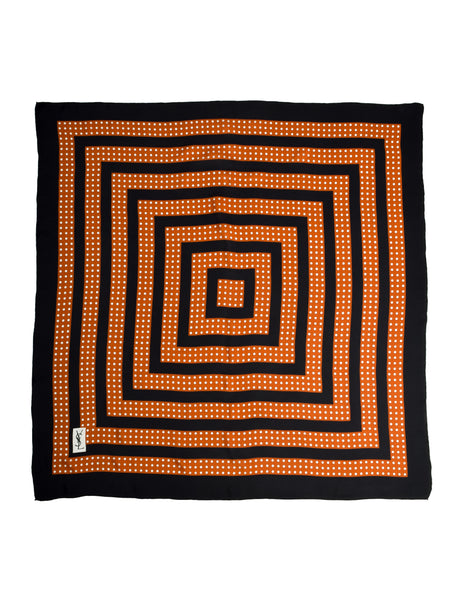 Yves Saint Laurent Vintage Black Brown Polka Dot Squares Silk Scarf