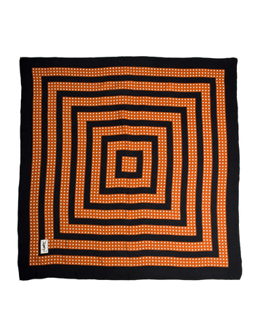 Yves Saint Laurent Vintage Black Brown Polka Dot Squares Silk Scarf