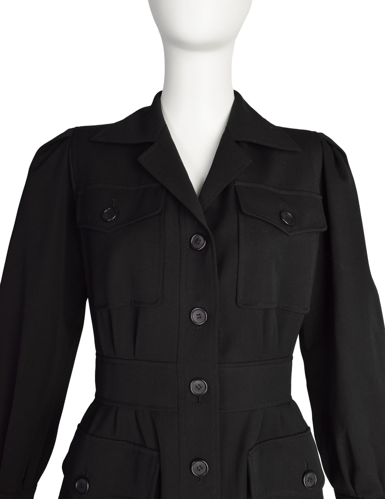 Yves Saint Laurent Vintage Black Wool Gabardine Safari Style