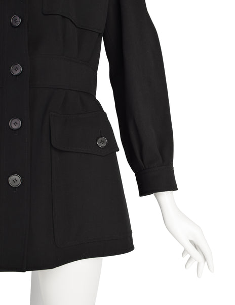 Yves Saint Laurent Vintage Black Wool Gabardine Safari Style Jacket