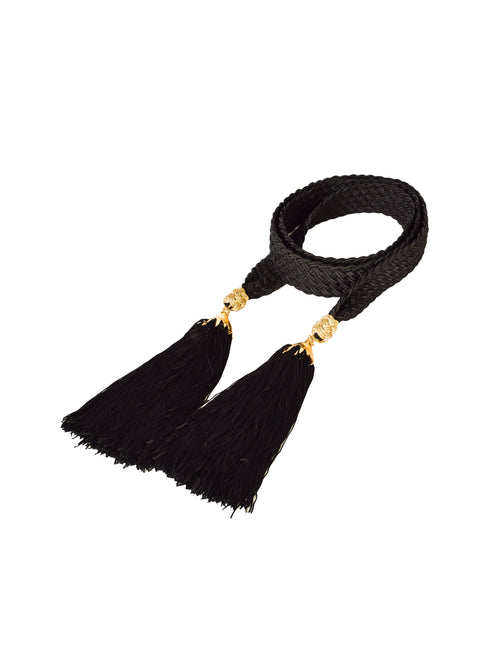 YSL Vintage Black and Gold Braided Cord and Tassel Tie Belt  display picture 2