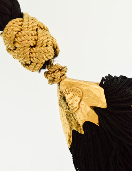 YSL Vintage Black and Gold Braided Cord and Tassel Tie Belt