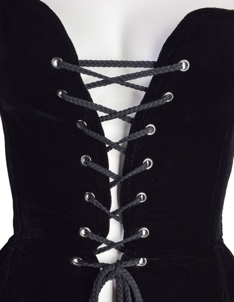 Yves Saint Laurent Vintage SS 1977 Iconic Black Velvet Lace Up Corset Style Bustier Top
