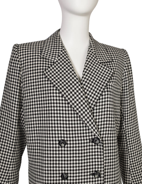 Yves Saint Laurent Vintage SS 1984 Black White Houndstooth Wool Double Breasted Coat