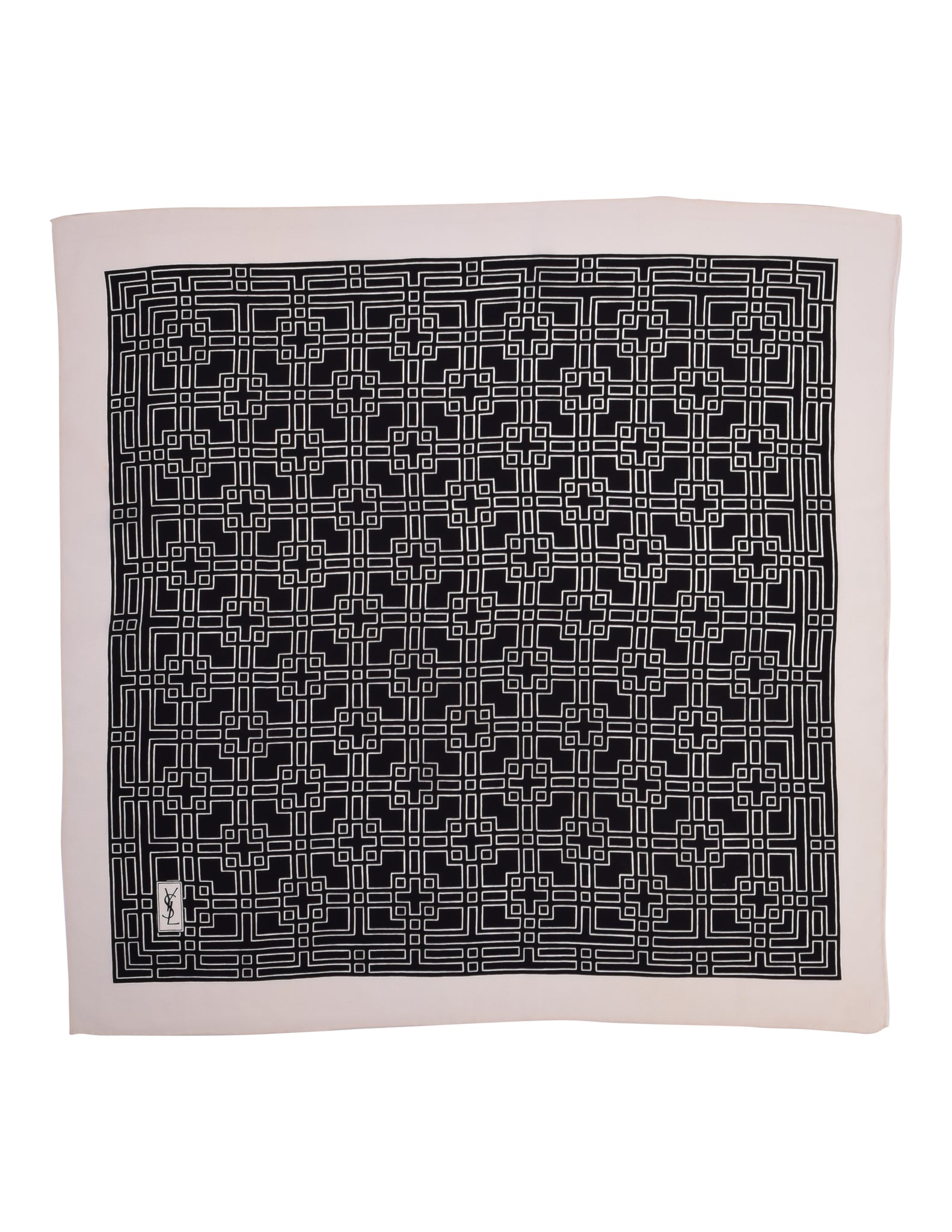 Yves Saint Laurent Vintage YSL Black White Geometric Tile Print Silk Scarf
