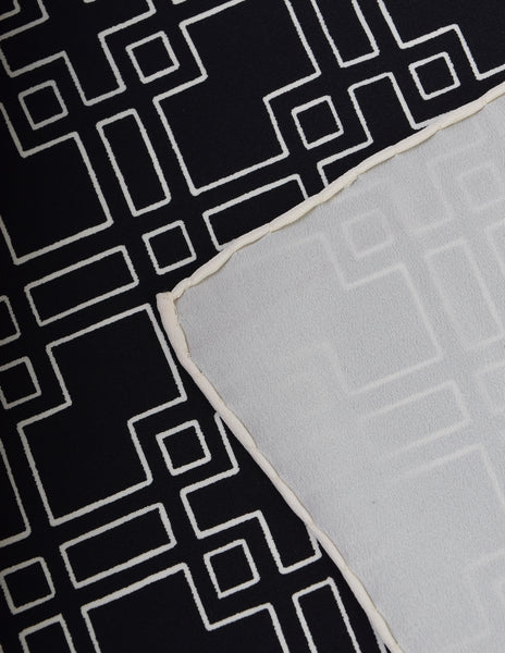 Yves Saint Laurent Vintage YSL Black White Geometric Tile Print Silk Scarf