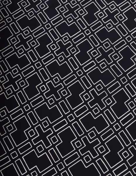 Yves Saint Laurent Vintage YSL Black White Geometric Tile Print Silk Scarf